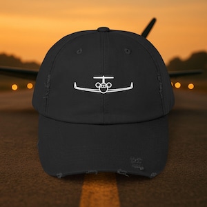 Modern Jet Hat Minimalist Airplane Embroidered Cap Unisex Distressed Cap