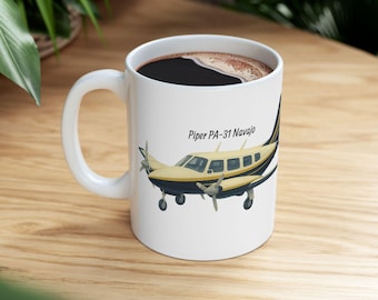 Piper PA-31 Navajo Mug  Twin-Engine Airplane Coffee Cup  Aviation Gift for Pilots Ceramic Mug (11oz, 15oz)