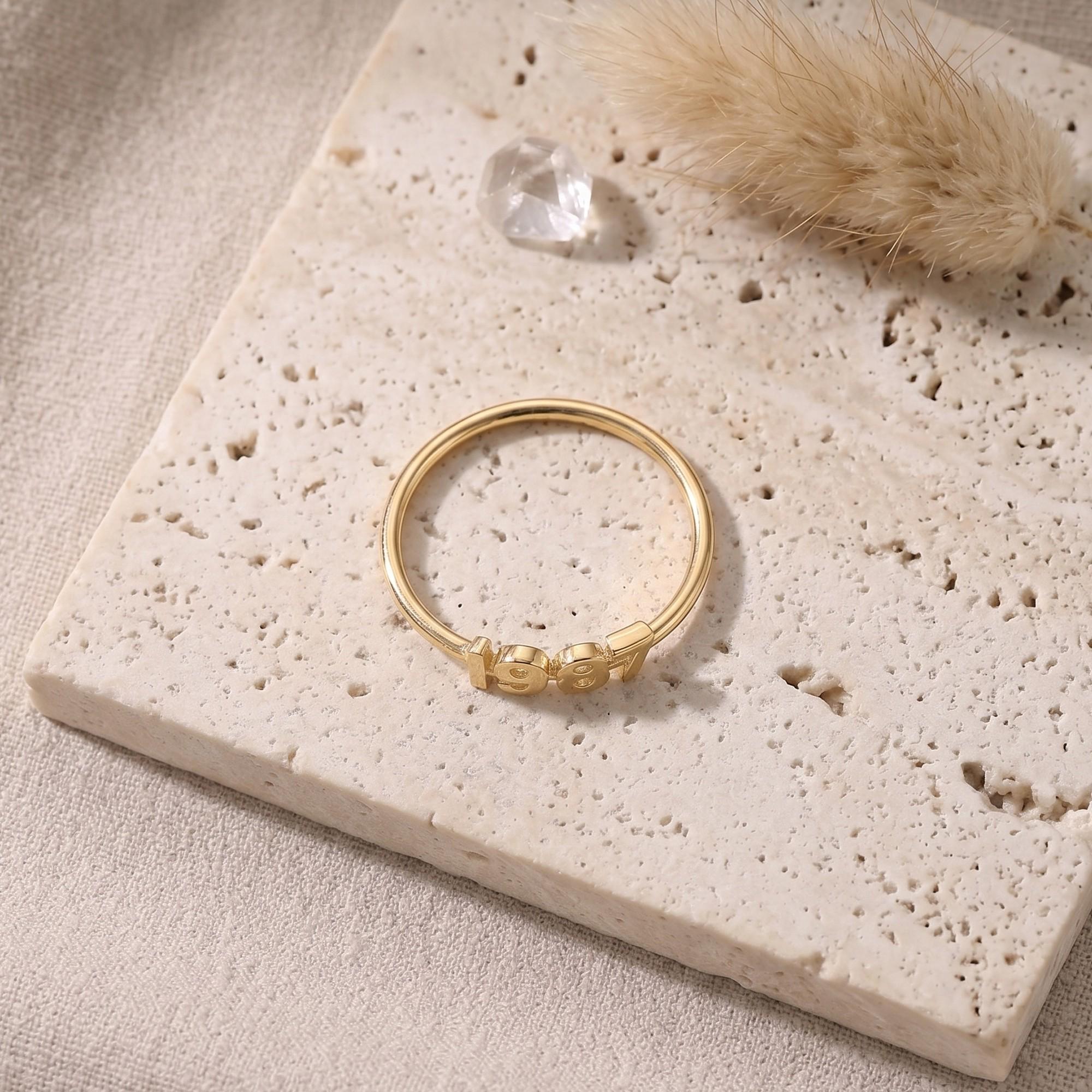 Year Ring 14K Gold Custom Year Ring, Personalized Number Ring, Birthday Date Ring ...