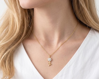 Collar con colgante de girasol, collar floral con piedra de nacimiento, regalo de joyería personalizado para ella.