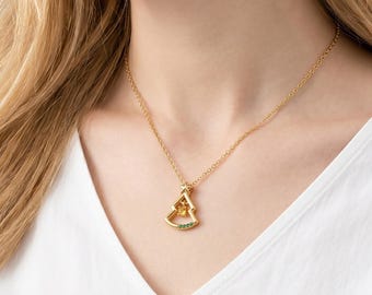 Gold Christmas Tree Pendant Necklace, Dainty Holiday Charm