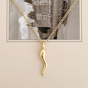 Italian Horn Necklace, Gold Italian Cornicello Jewelry, Dainty Horn Pendant, Luck Horn, Layered Pepper Necklace, Protection Necklace Gift