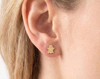 18K Gold Plated Ghost Stud Earrings, Halloween Jewelry