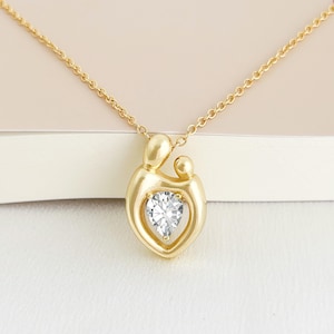 Mother and Child Necklace, New Mom Pendant with CZ, Baby Shower Gift, Mum Birthday Gift, Minimalist Family Jewelry, Mother’s Day Charm