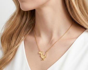 Funny Dinosaur Necklace, Little T-Rex Necklace, Dainty Animal Jewelry Gift, Dino Pendant
