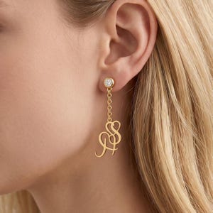 Personalized Heart Letter Stud Earrings with Birthstone, Custom 2 Initial Dangle Earrings, Anniversary Gift for Her, Monogram Jewelry