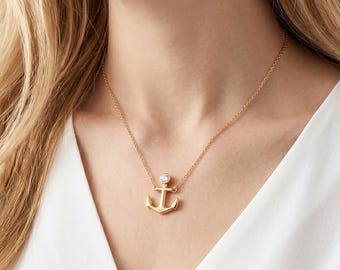 Personalized Custom Birthstone Anchor Pendant Necklace