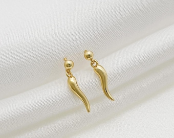 Italian Horn Earrings, Italian Cornicello Dangle Drop Earrings, Good Luck Corno Charm, Protection Jewelry, Birthday Gift for Women