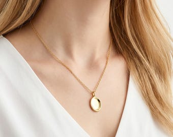 18K Gold Worry Stone Necklace, Dainty Oval Fidget Touch Pendant