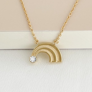 Gold Rainbow Necklace with CZ, Minimalist LGBTQ Pride Jewelry, Dainty Summer Pendant, Anniversary Gift for Her, Friendship Necklace