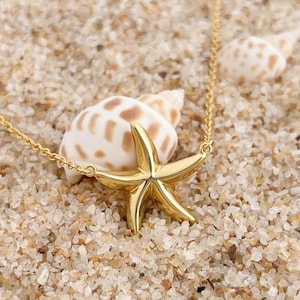18K Gold Starfish Necklace, Dainty Sea Star Pendant, Ocean Jewelry, Summer Beach lovers Necklace, Nautical Gift for Her, Coastal Gift