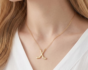 Hockey Stick Pendant Necklace Gold or Silver, Hockey Player Gift, Hockey Mom Charm, Sport Jewelry for Women