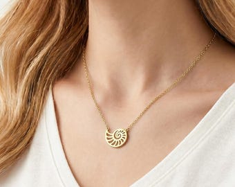 18K Gold Plated Nautilus Shell Necklace: Minimalist Ocean Pendant