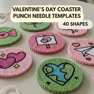 Valentine's Day Punch Needle Pattern: Love Heart Coaster, Keychain, Mug Rug Embroidery Templates (Instant PDF Download)