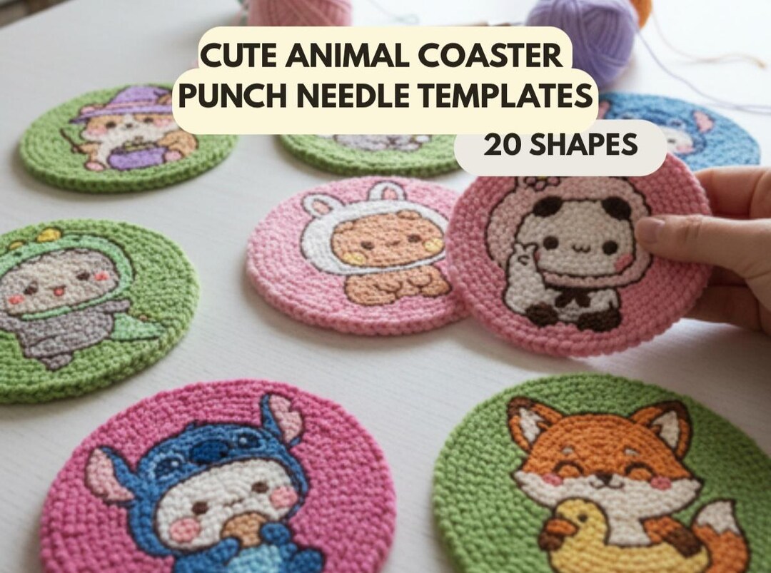 Cute Animal Punch Needle Templates: Coaster, Keychain, Mug Rug ...