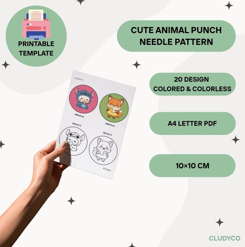 Cute Animal Punch Needle Templates: Coaster, Keychain, Mug Rug ...