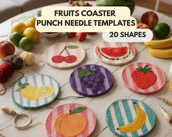 Fruits Punch Needle Templates: Coaster, Keychain, Mug Rug Embroidery Pattern (Instant PDF Download)