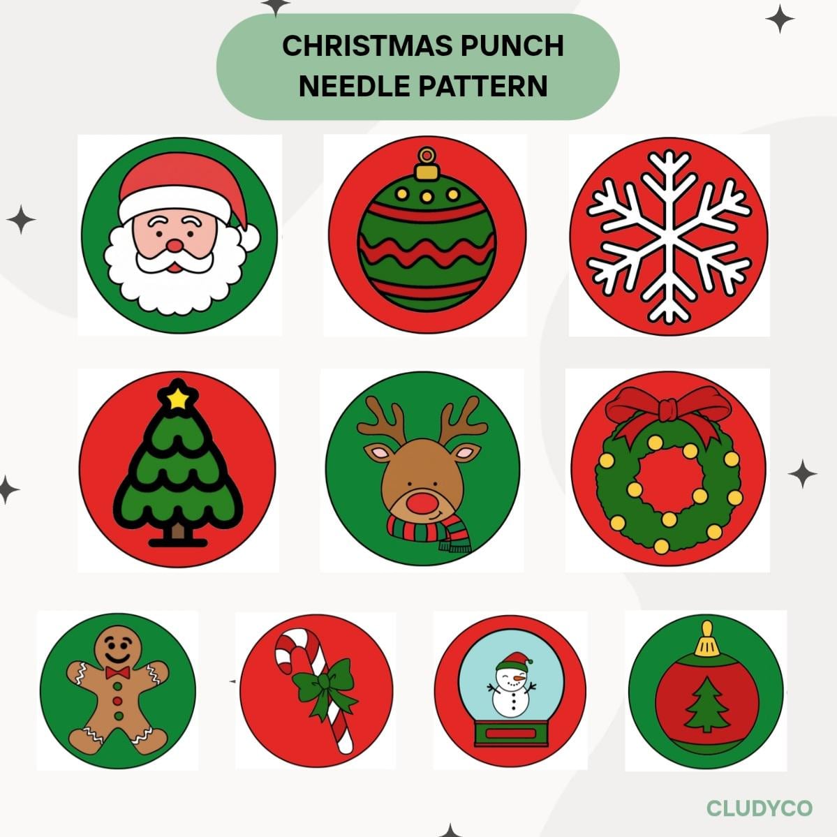 Snowy Christmas Punch Needle Templates: DIY Embroidery Pattern (instant ...