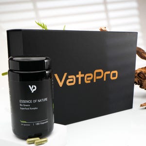 VatePro Superfood BOX – Bitters + Organic Greens – Vegan Capsules – Detox & Gut Health – 3-Month Treatment – Violet Glass – Handmade