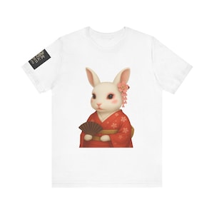Bonita camiseta de kimono de conejo, camiseta estética japonesa, top gráfico unisex, camiseta de conejo, moda de primavera, regalo para amantes de los animales.