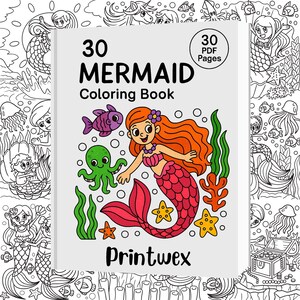 30 Mermaid Coloring Pages - Printable PDF Book for Kids and Adults - Fun Sea Scenes - Instant Download