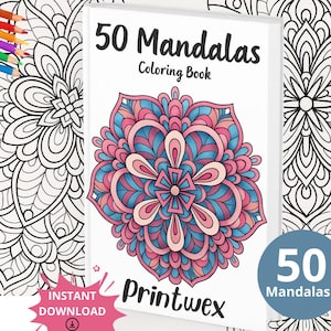 50 Mandala Coloring Pages – Instant Download PDF | Printable Mandala Book for Adults and Kids | Relaxing Art for Stress Relief & Mindfulness