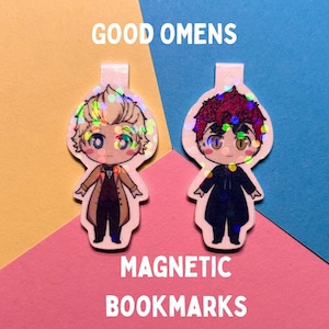 Good Omens Aziraphale and Crowley magnetic bookmarks, gift for Christmas, Angel and Demon, geeky gift, ideal for readers