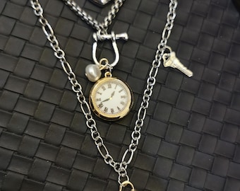 Naszyjnik z wisiorkiem w kształcie zegarka, łańcuszek retro Y2K, odcienie złota i srebra