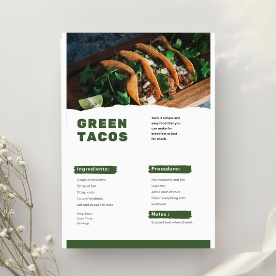 White and Green Recipe Card