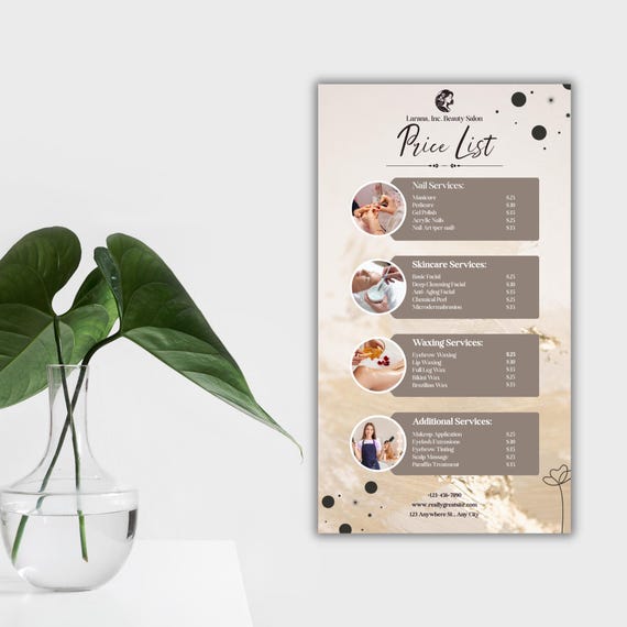 White and Brown Beauty Salon Price List