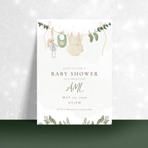 Rustic Botanical Baby Shower Card with Green
