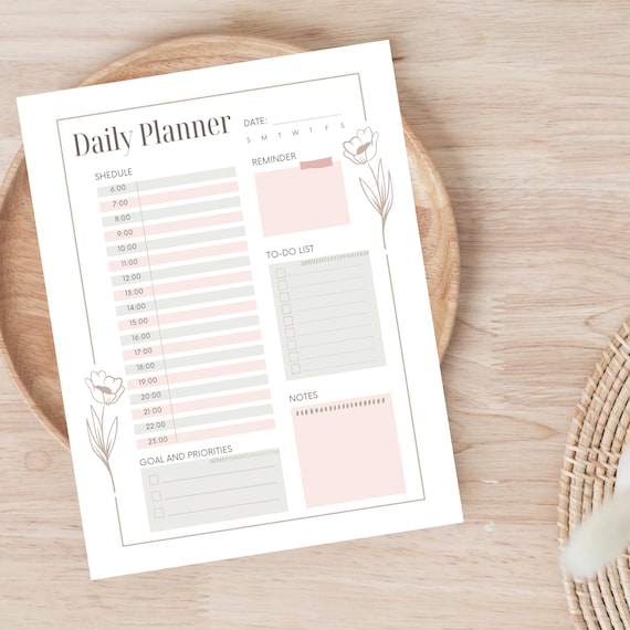 White and Pink Floral Daily Planner