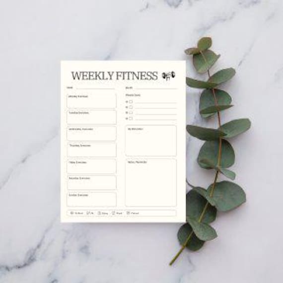 Beige Weekly Fitness Planner ,Editable Workout & Wellness Tracker A4