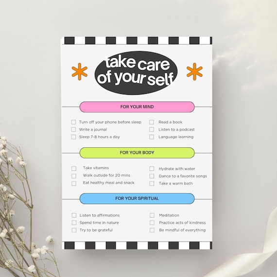 Grey Bold Illustrative Self Care Planner A4