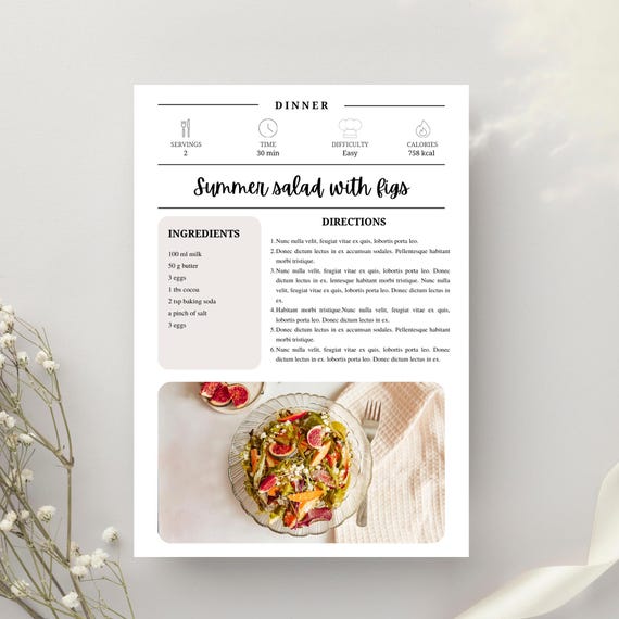 White Modern Recipe Card