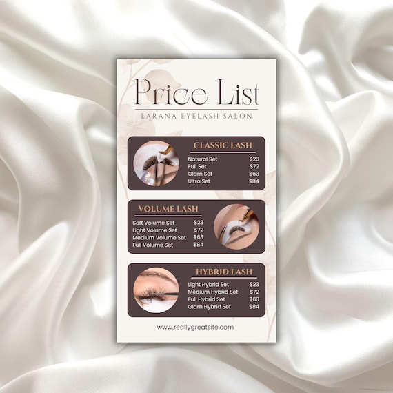 Cream and Brown Eyelash Salon Price List | Modern Lash Services Menu