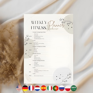 Wekelijkse fitnessplannersjabloon Workout Health Tracker Bewerkbare afdrukbare digitale download