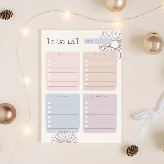 Soft Muted Floral To Do List Planner A4