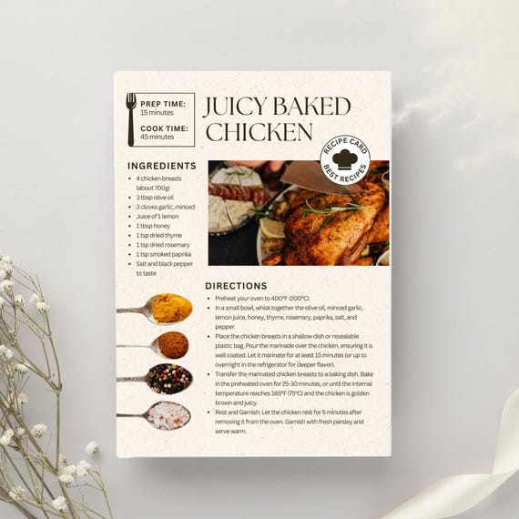 Beige Modern Chicken Recipe Card