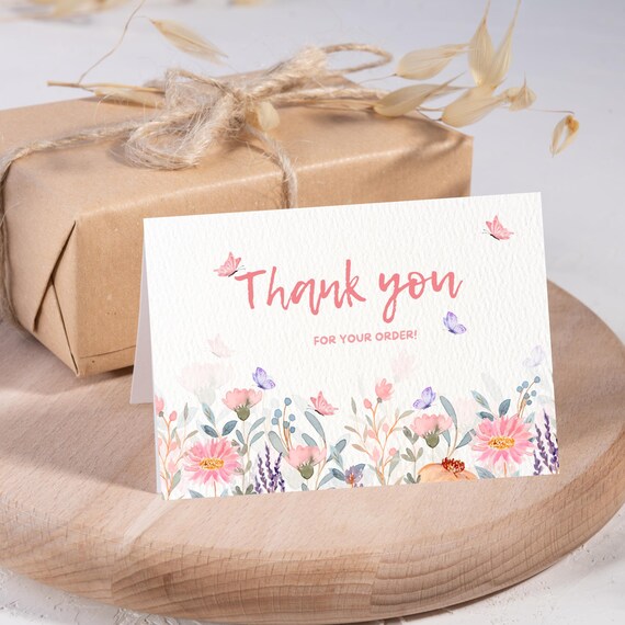 Pink Floral Watercolor Thank You Card
