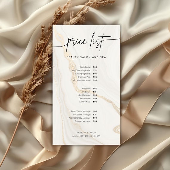 Beige and  Gold Spa Price List