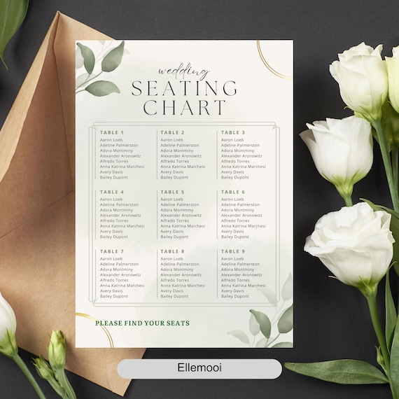 Wedding Seating Chart |  Editable Canva Table Plan | Elegant Wedding Decor | Digital Download PDF PNG