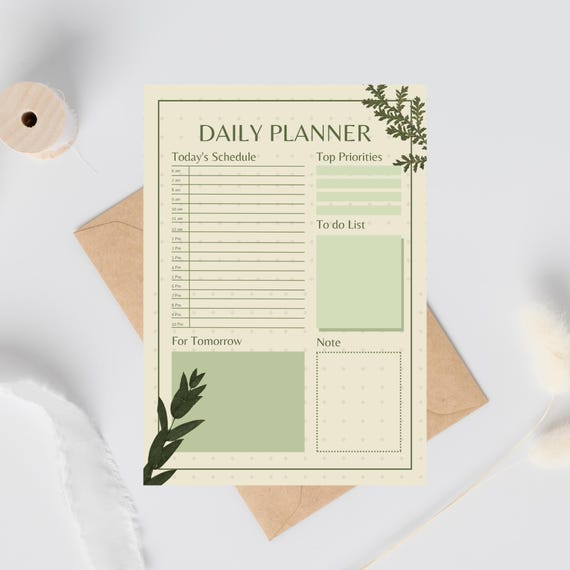 White and Green Floral Daily Planner
