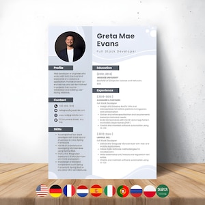 Vorlage für den Lebenslauf des Entwicklers | Sauberer weißer und blauer Canvas Lebenslauf | Bearbeitbarer ATS-freundlicher Tech Resume