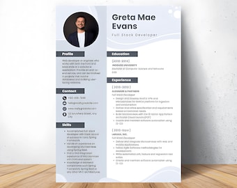 Developer Resume Template | Clean White & Blue Canva CV | Editable ATS-Friendly Tech Resume