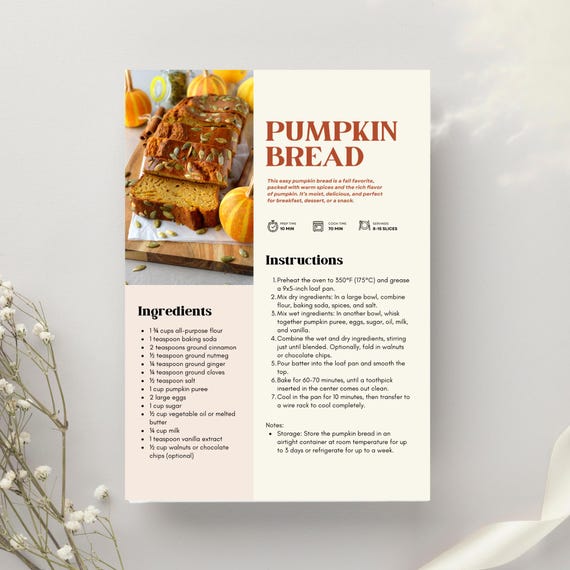 Beige Minimalist Autumn Recipe Card