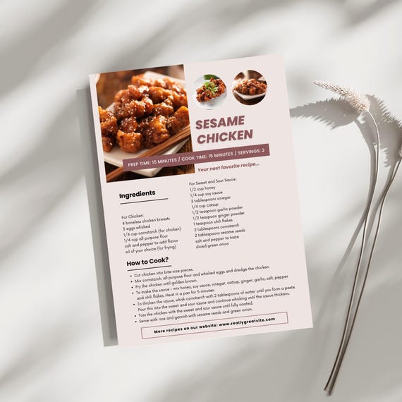 Beige and  Brown Asian Dish Recipe Card