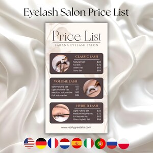 Wimpern Salon Preisliste Creme braun Minimal Beauty Service Menü bearbeitbar druckbar digitaler Download