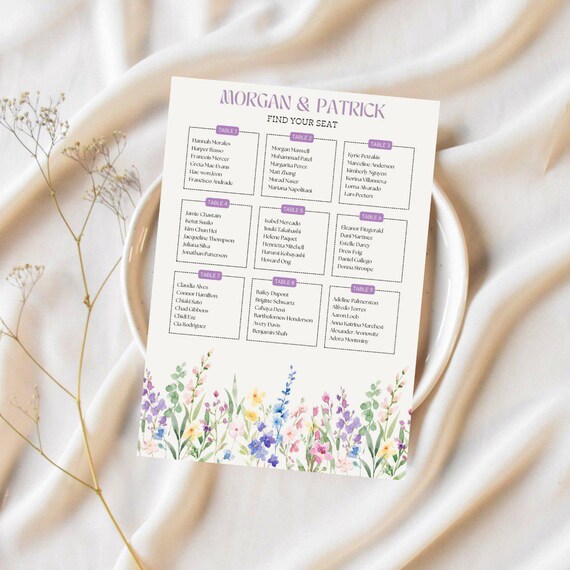Watercolor Wedding Seating Chart Template  A2