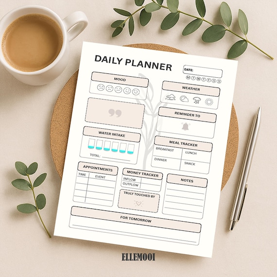 Daily Planner PDF  | A4 Printable Schedule |  Editable Canva Template  | Minimalist Productivity Planner
